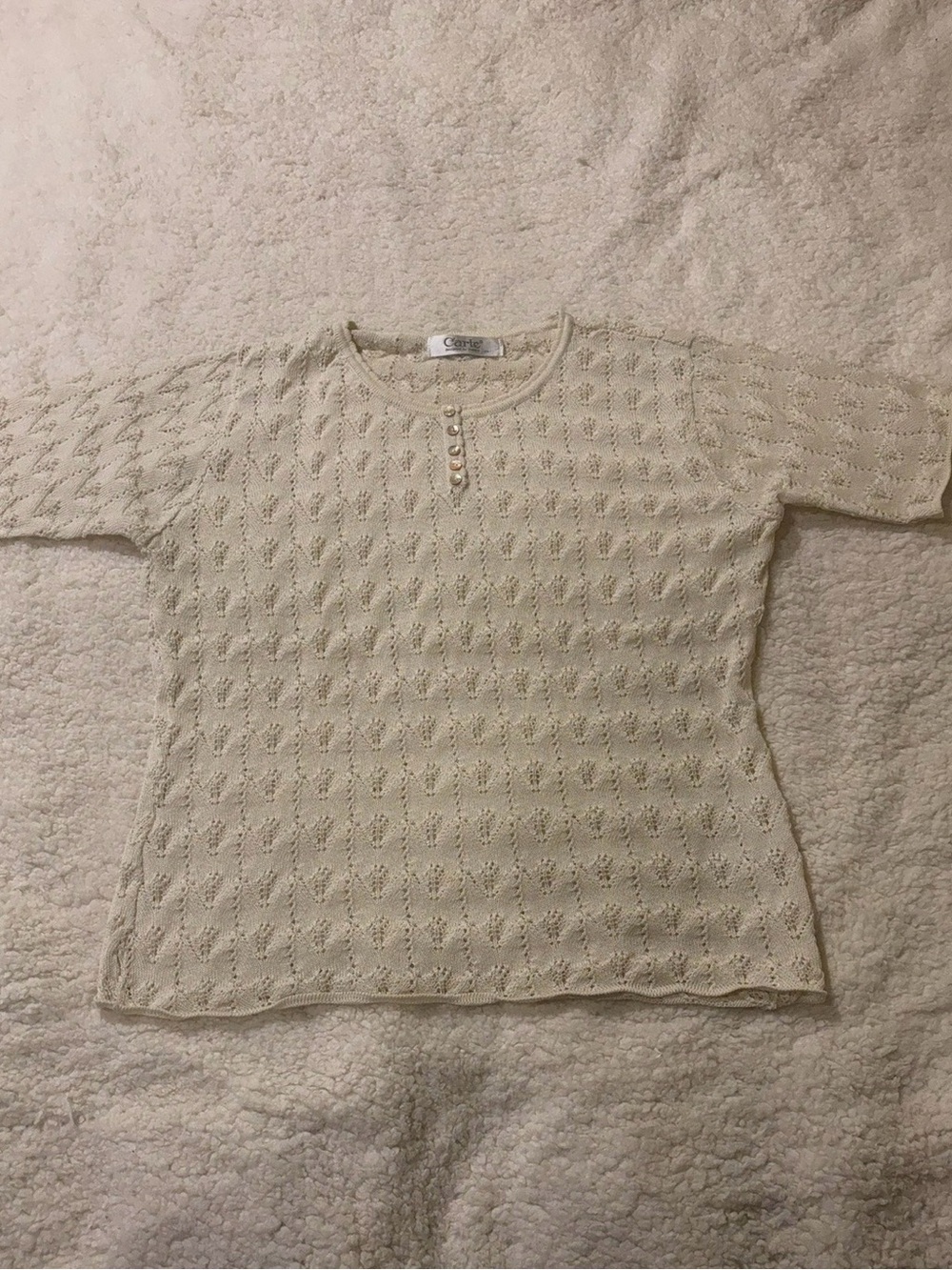 Cream Openwork Knit Top with Button Detail1977